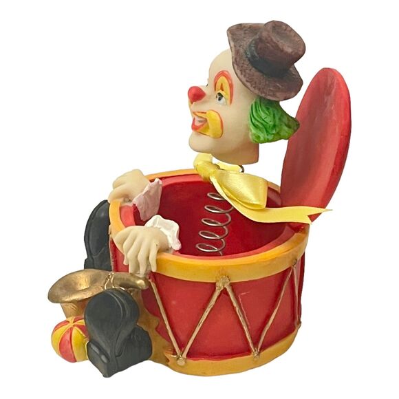 VTG 26CB Jack In The Box CLOWN IN A DRUM FIGURINE Spring Head 5" Fun Cake Topper - Picture 6 of 7